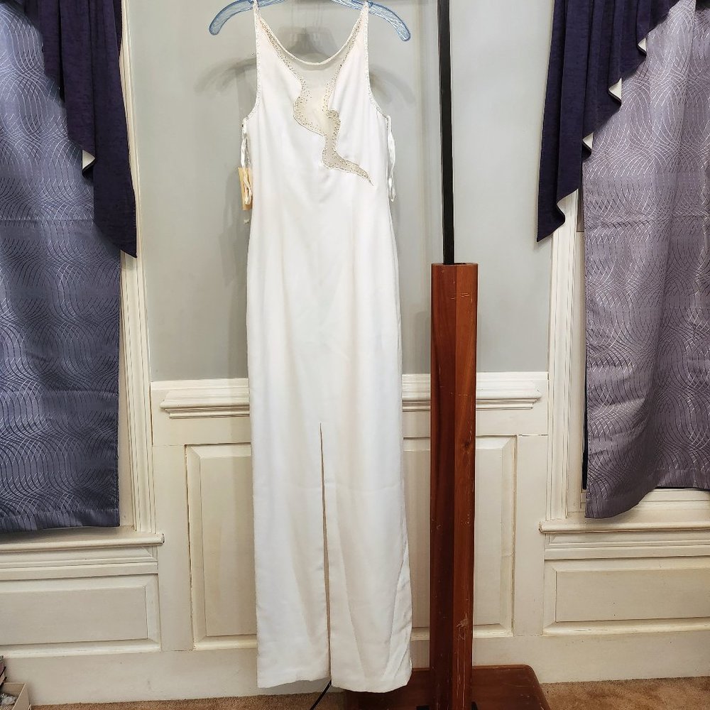 Precious Formals White Dress with Decorative Design